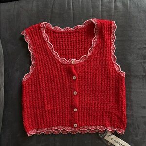 Commense Red Crochet Crop Top